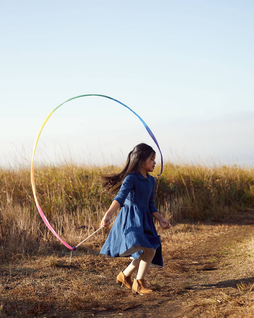 Rainbow Silk & Wood Streamer - Wand for Pretend Play